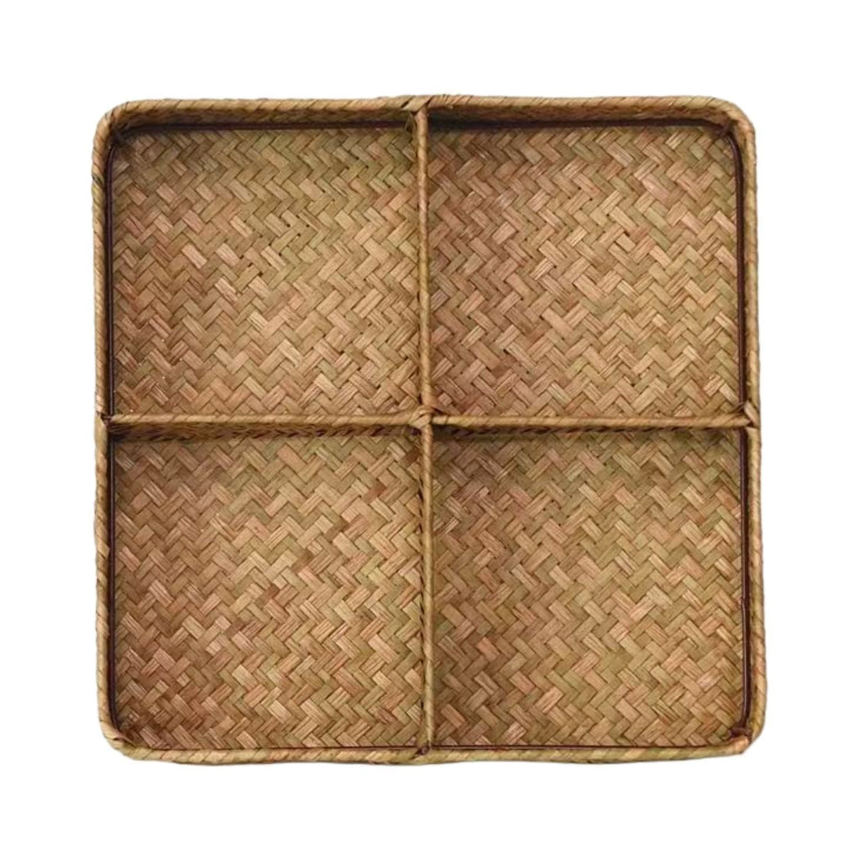 Drawer Organizer with 4 Compartments Woven Seagrass Kitchen Utensil Storage Tray