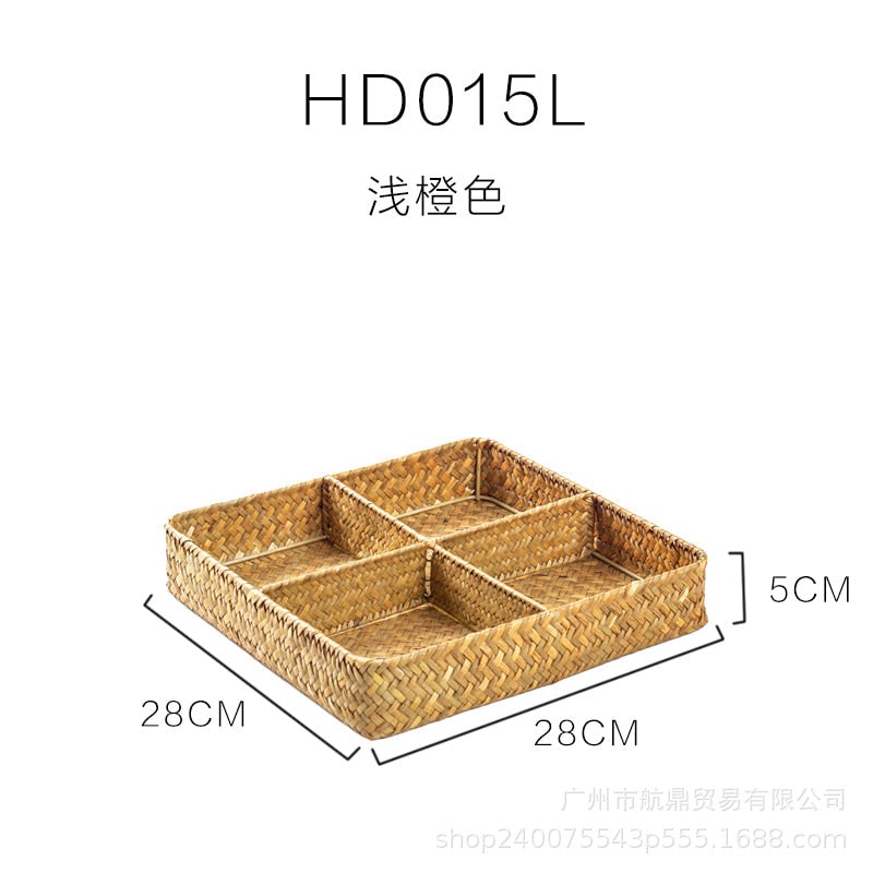 Drawer Organizer with 4 Compartments Woven Seagrass Kitchen Utensil Storage Tray
