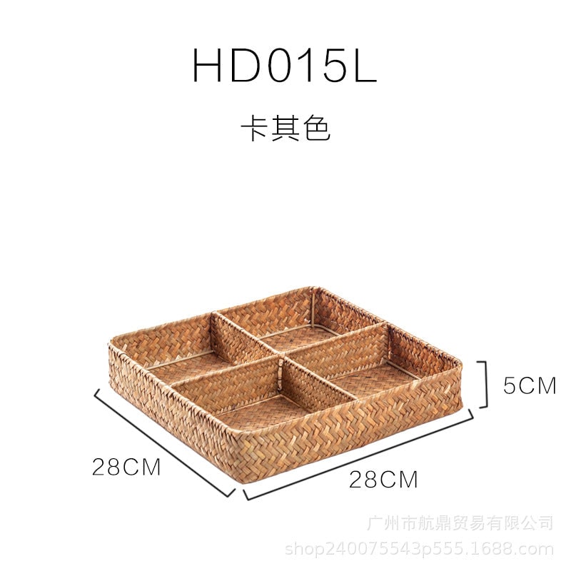Drawer Organizer with 4 Compartments Woven Seagrass Kitchen Utensil Storage Tray