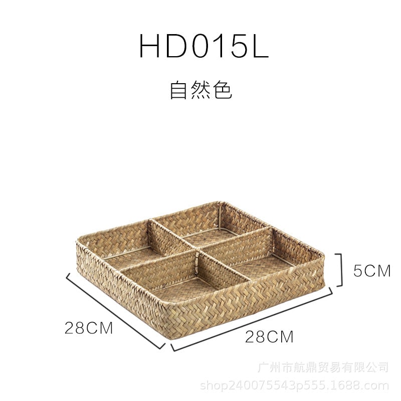 Drawer Organizer with 4 Compartments Woven Seagrass Kitchen Utensil Storage Tray