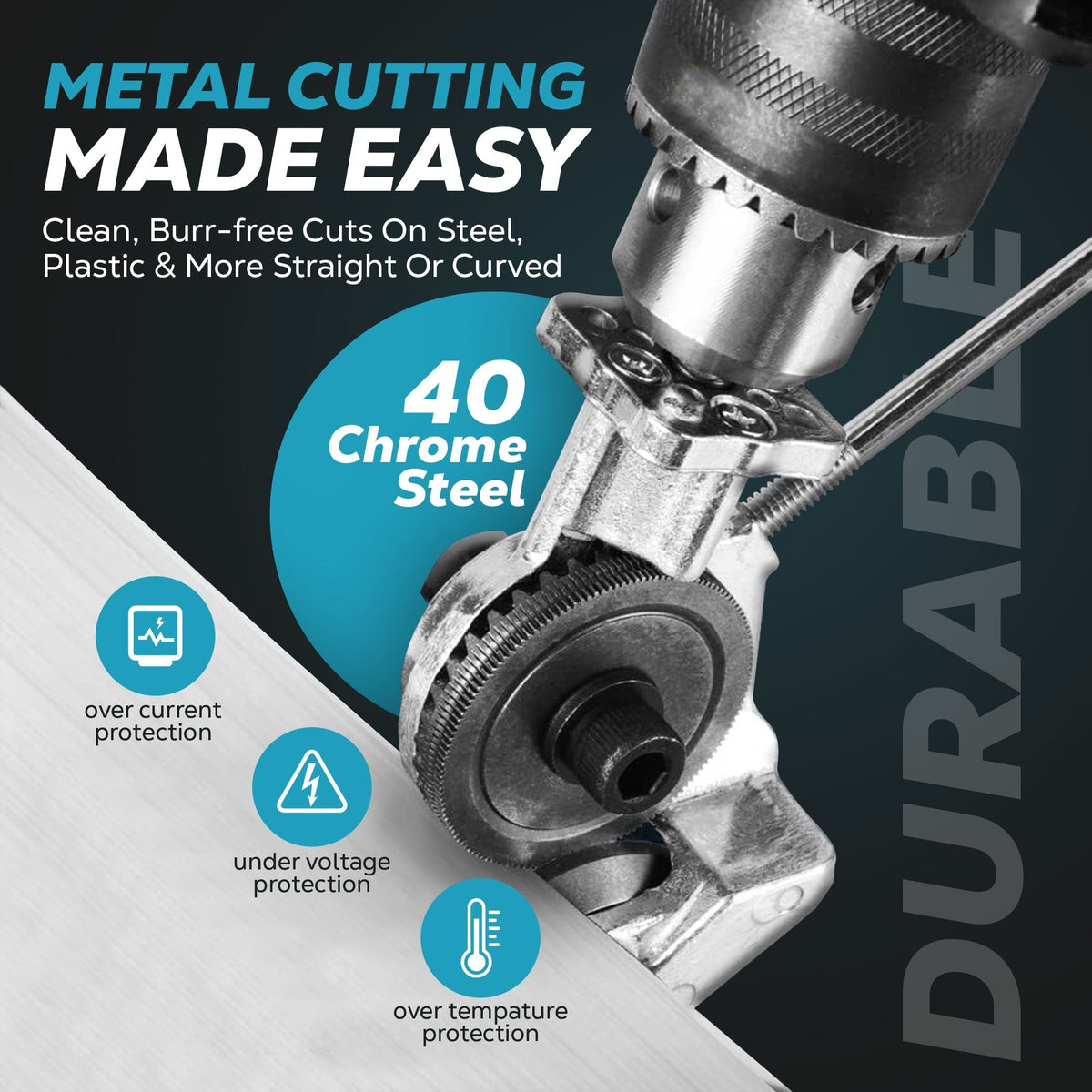 Drill Metal Cutter Attachment with Dual Cutting Wheels for Sheet Tool Blade