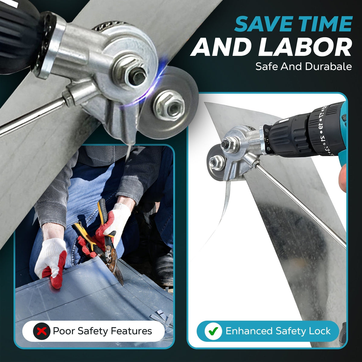 Drill Metal Cutter Attachment with Dual Cutting Wheels for Sheet Tool Blade