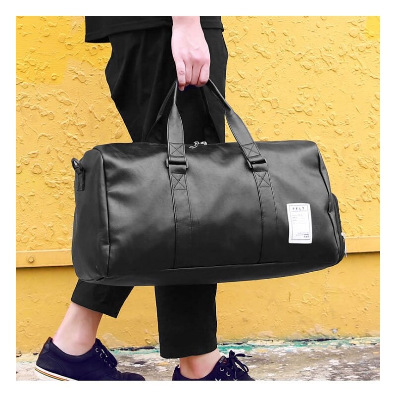 Duffle Bag for Gym and Workout with Faux Leather Shoulder Strap and Zippered Pockets