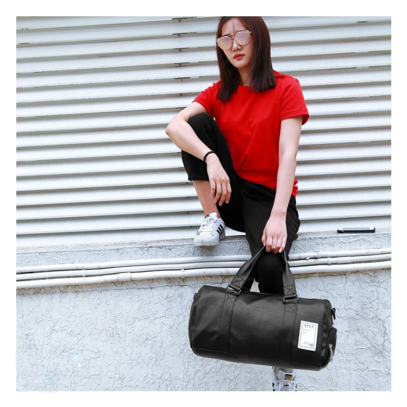 Duffle Bag for Gym and Workout with Faux Leather Shoulder Strap and Zippered Pockets