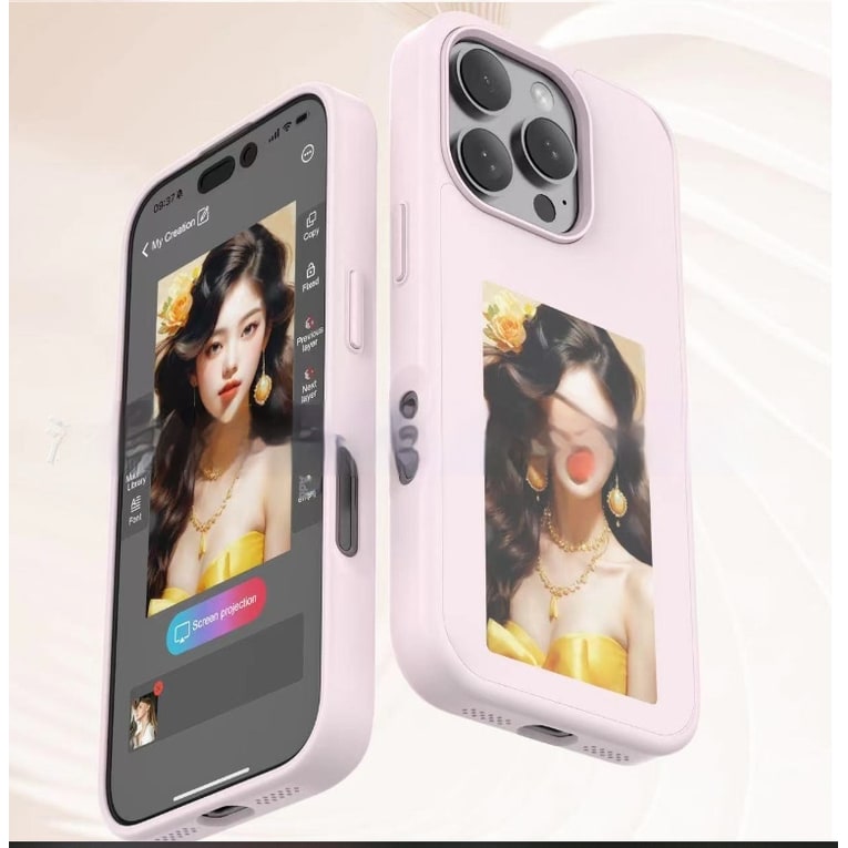 E-Ink Phone Case with Strap and Wallet Slot for Iphone 14 Pro Max Battery-Free Smart Display Cover