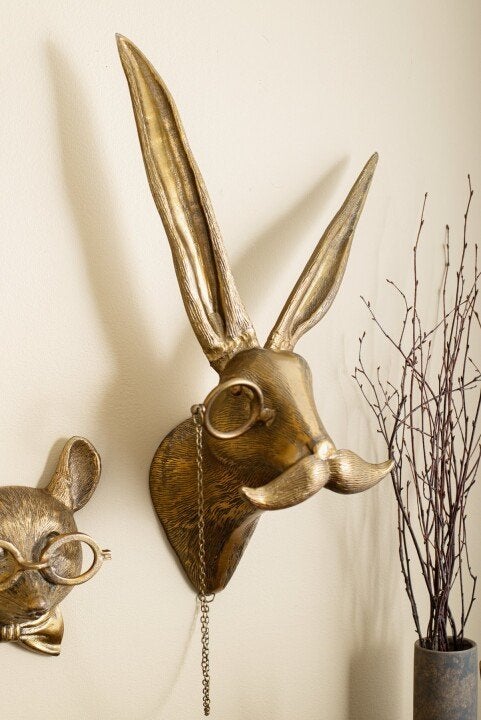 Decorative Deer Head Sculpture Rustic Textured Antler Wall Piece