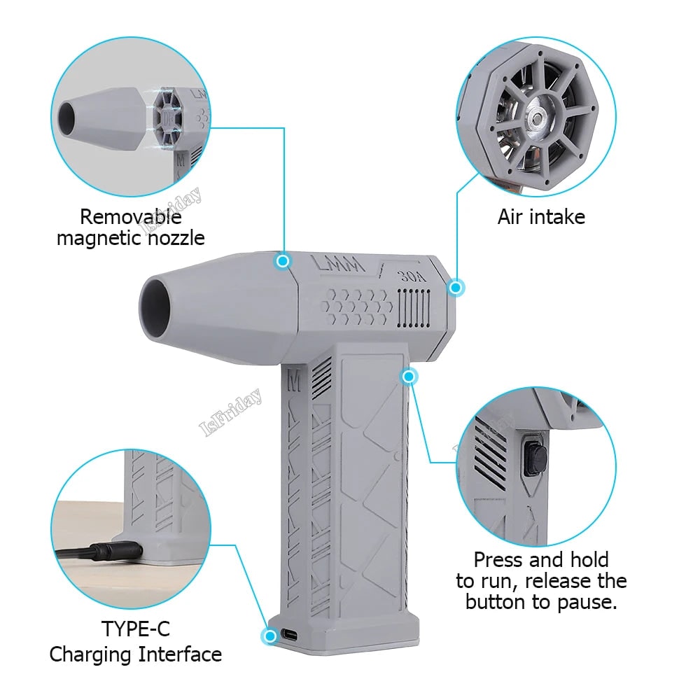 Electric Air Duster Cordless Handheld Rechargeable USB Portable Jet Fan Battery Powered Blower