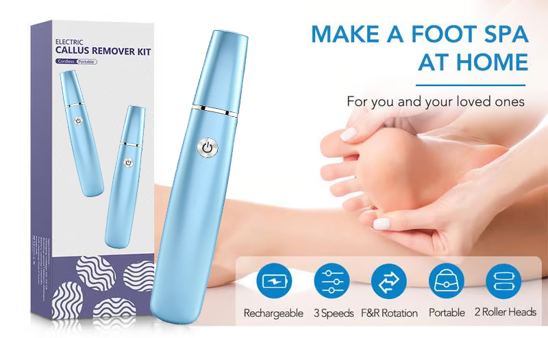 Electric Foot File and Callus Remover with Rechargeable Battery and Rotating Exfoliating Roller
