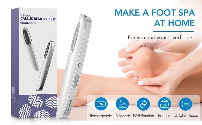 Electric Foot File and Callus Remover with Rechargeable Battery and Rotating Exfoliating Roller