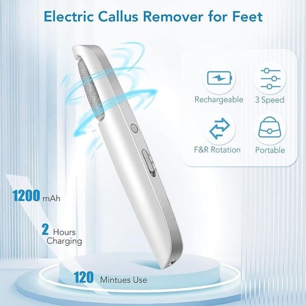 Electric Foot File and Callus Remover with Rechargeable Battery and Rotating Exfoliating Roller
