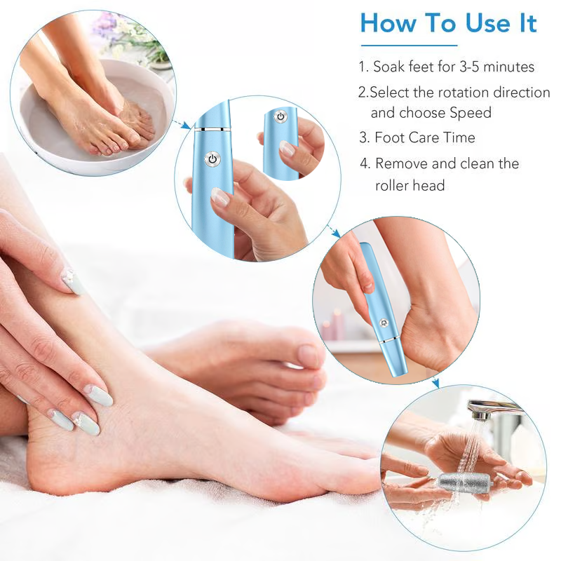 Electric Foot File and Callus Remover with Rechargeable Battery and Rotating Exfoliating Roller
