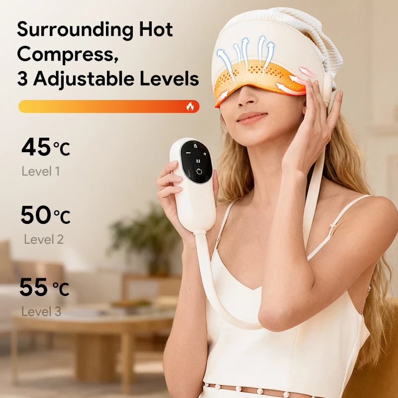 Electric Head and Scalp Massager Air Compression Eye Visor and Heat Spa