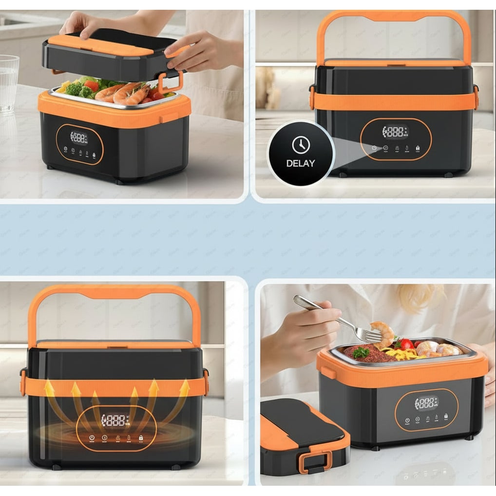 Electric Heated Lunch Box with Stainless Steel Tray Cordless Battery Powered and LED Display