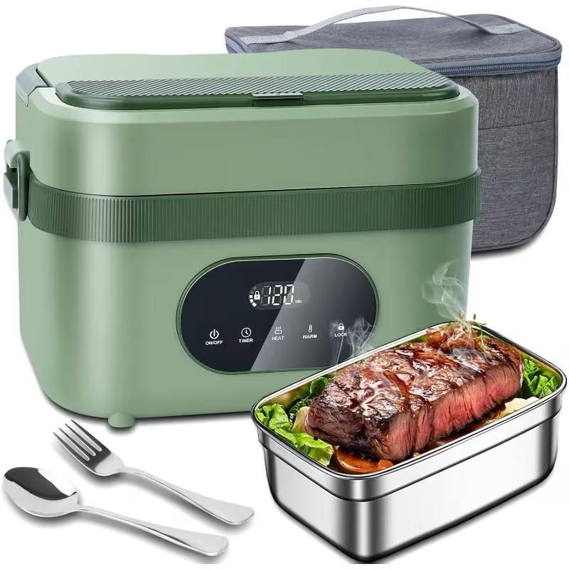 Electric Heated Lunch Box with Stainless Steel Tray Cordless Battery Powered and LED Display