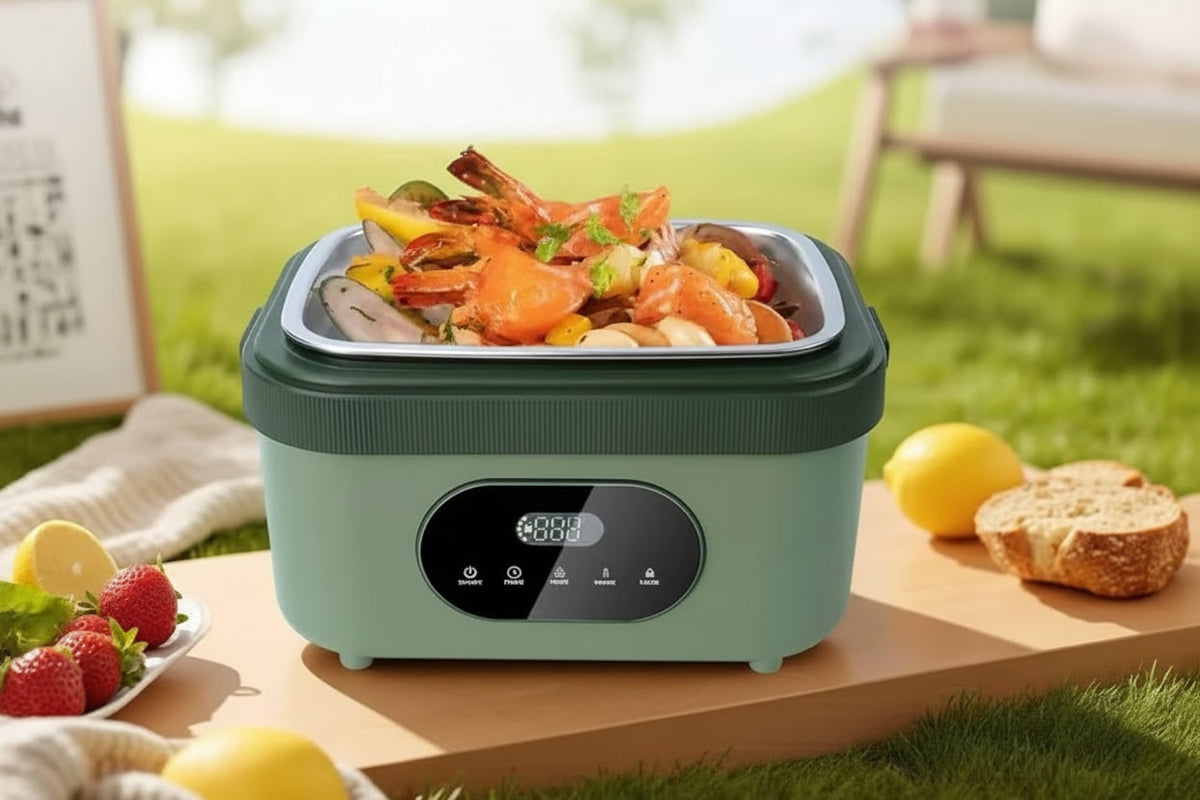 Electric Heated Lunch Box with Stainless Steel Tray Cordless Battery Powered and LED Display