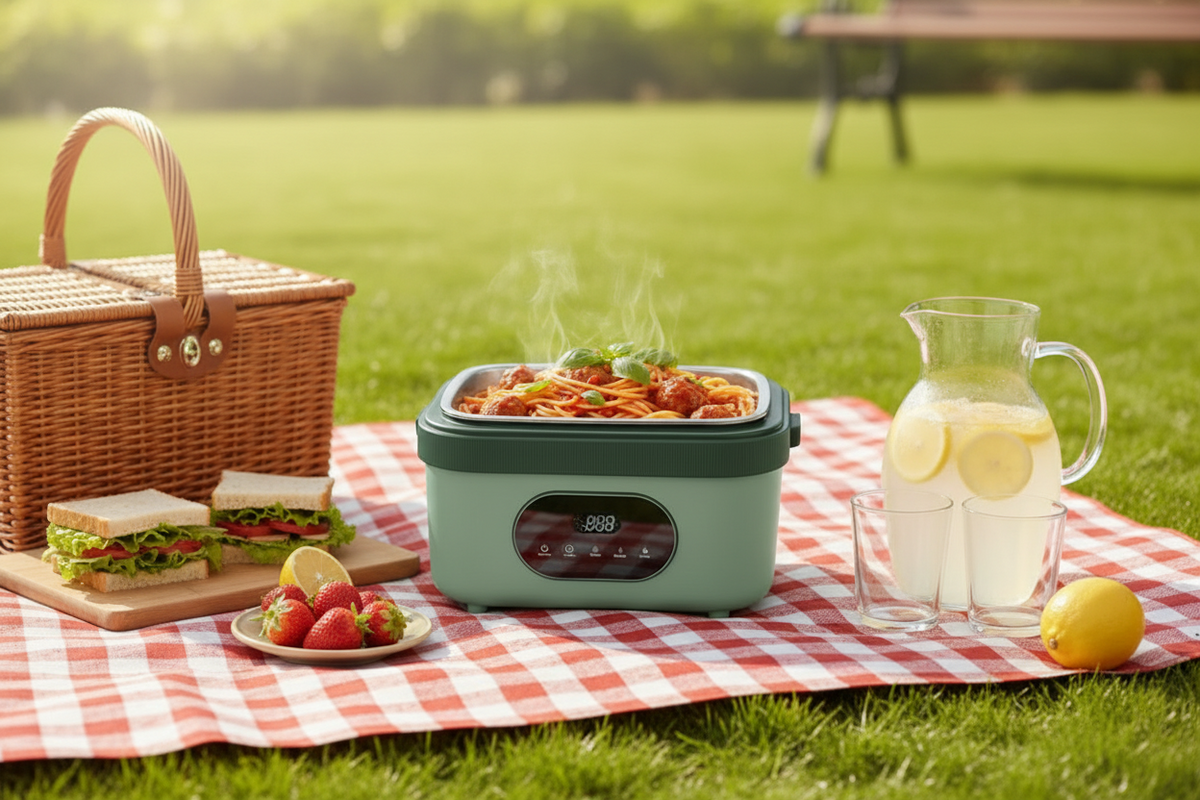 Electric Heated Lunch Box with Stainless Steel Tray Cordless Battery Powered and LED Display