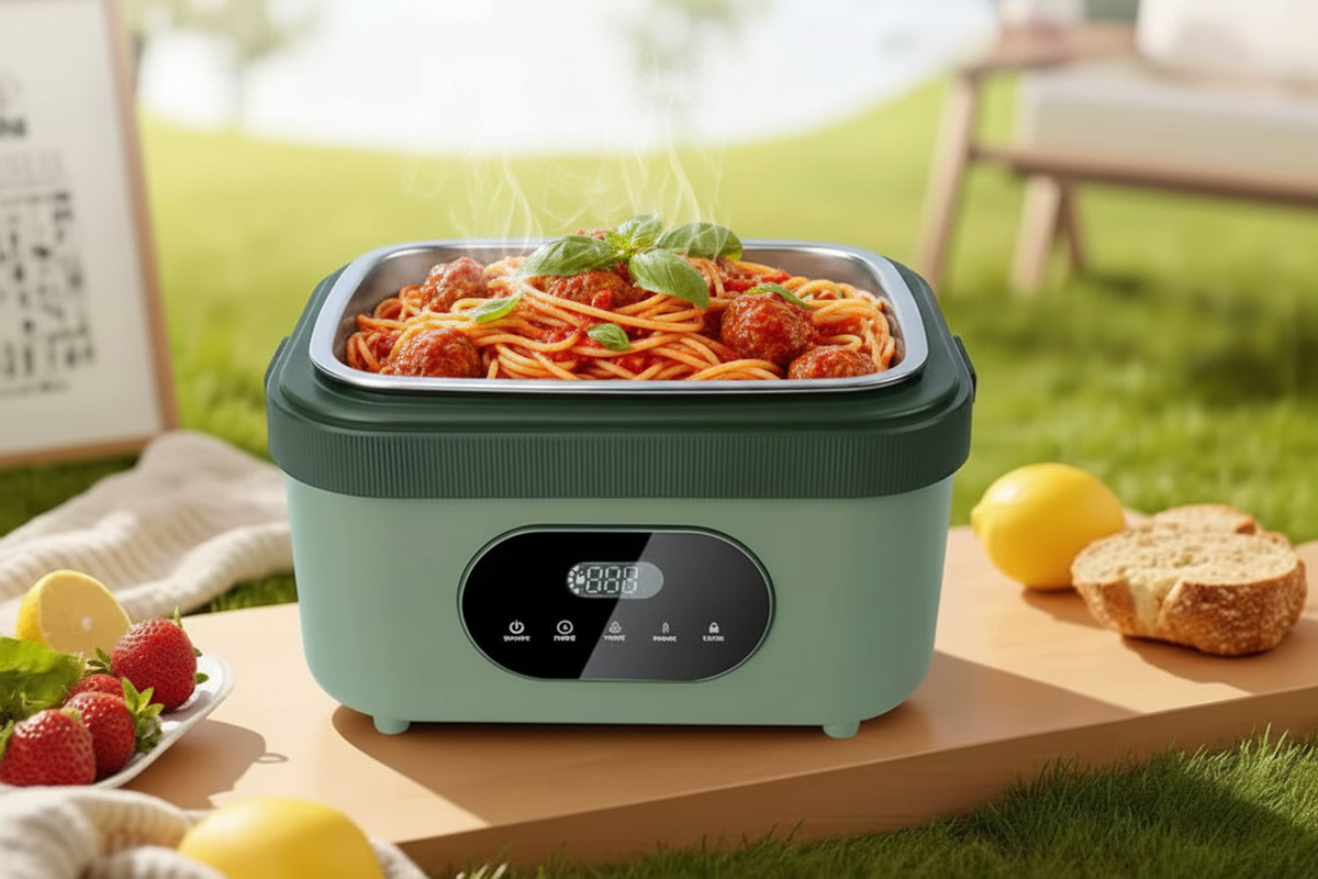 Electric Heated Lunch Box with Stainless Steel Tray Cordless Battery Powered and LED Display