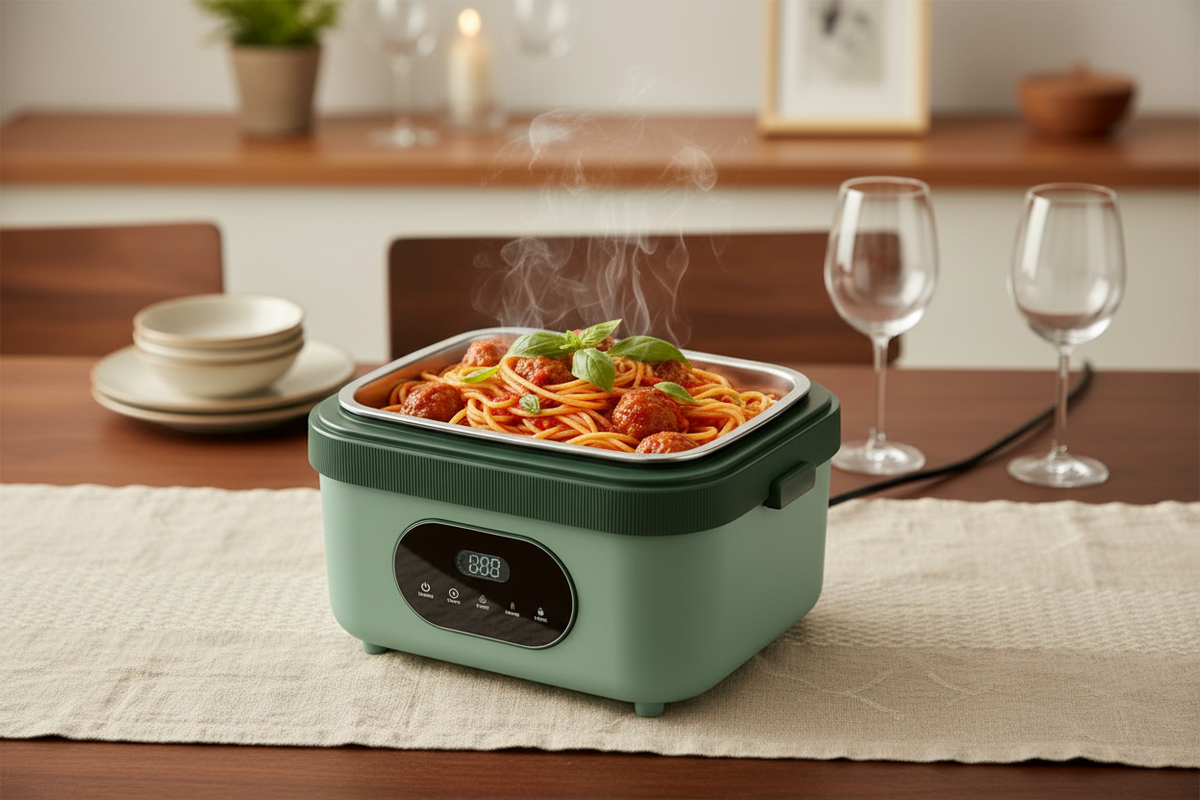 Electric Heated Lunch Box with Stainless Steel Tray Cordless Battery Powered and LED Display