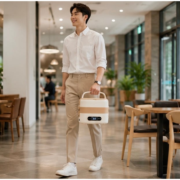Electric Heated Stainless Steel Lunch Box with Bento Compartments and Locking Latches