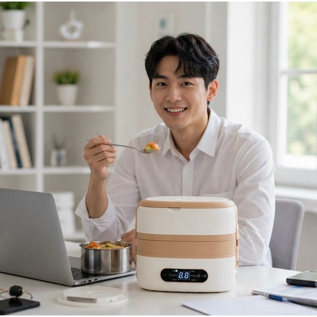 Electric Heated Stainless Steel Lunch Box with Bento Compartments and Locking Latches