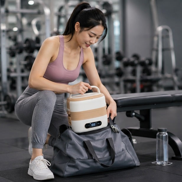 Electric Heated Stainless Steel Lunch Box with Bento Compartments and Locking Latches