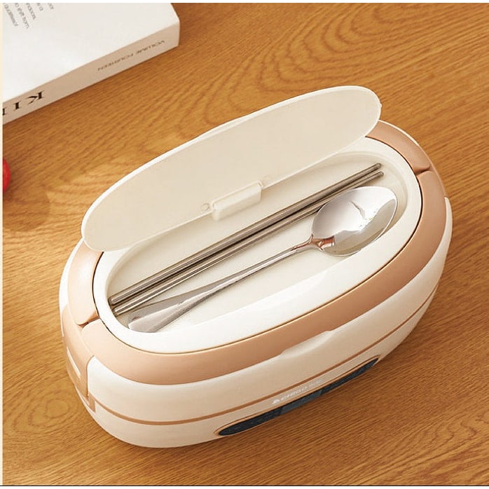 Electric Heated Stainless Steel Lunch Box with Bento Compartments and Locking Latches