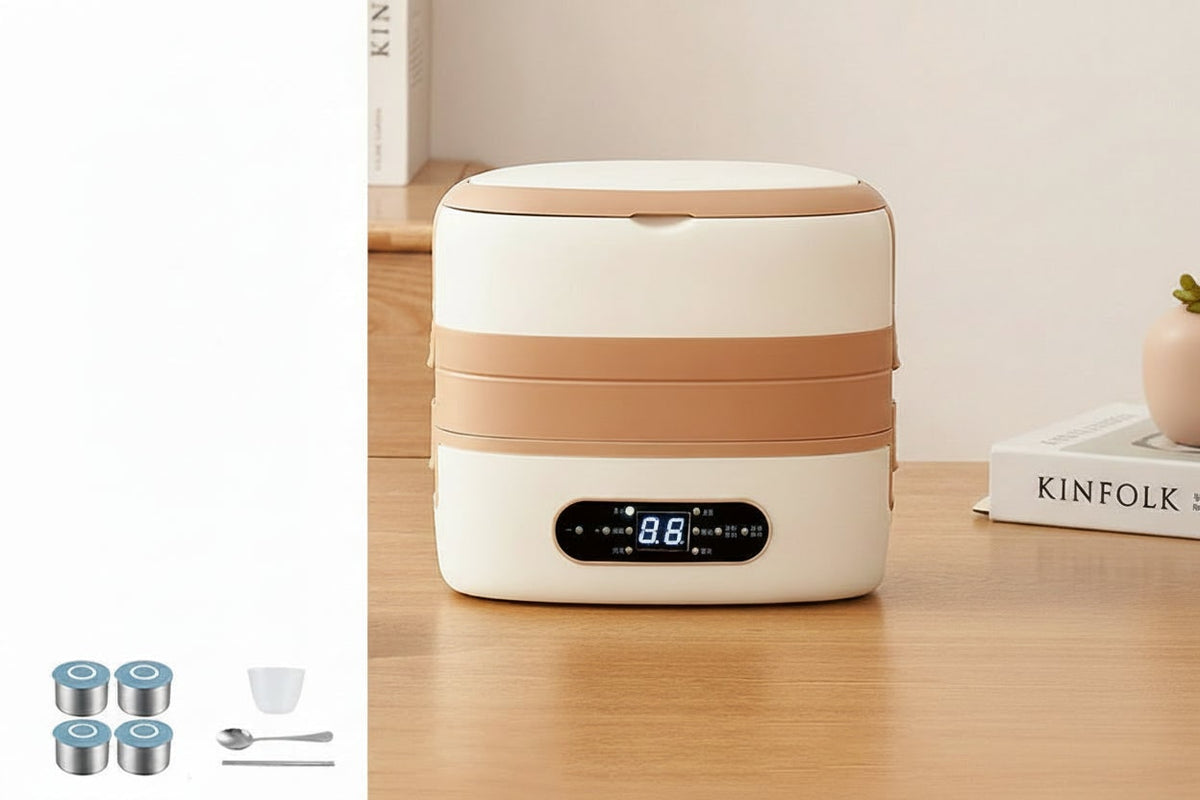 Electric Heated Stainless Steel Lunch Box with Bento Compartments and Locking Latches