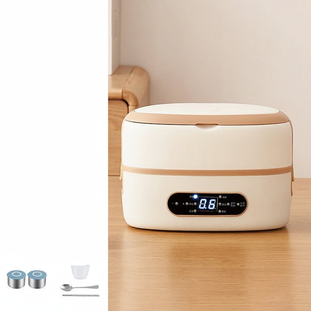 Electric Heated Stainless Steel Lunch Box with Bento Compartments and Locking Latches