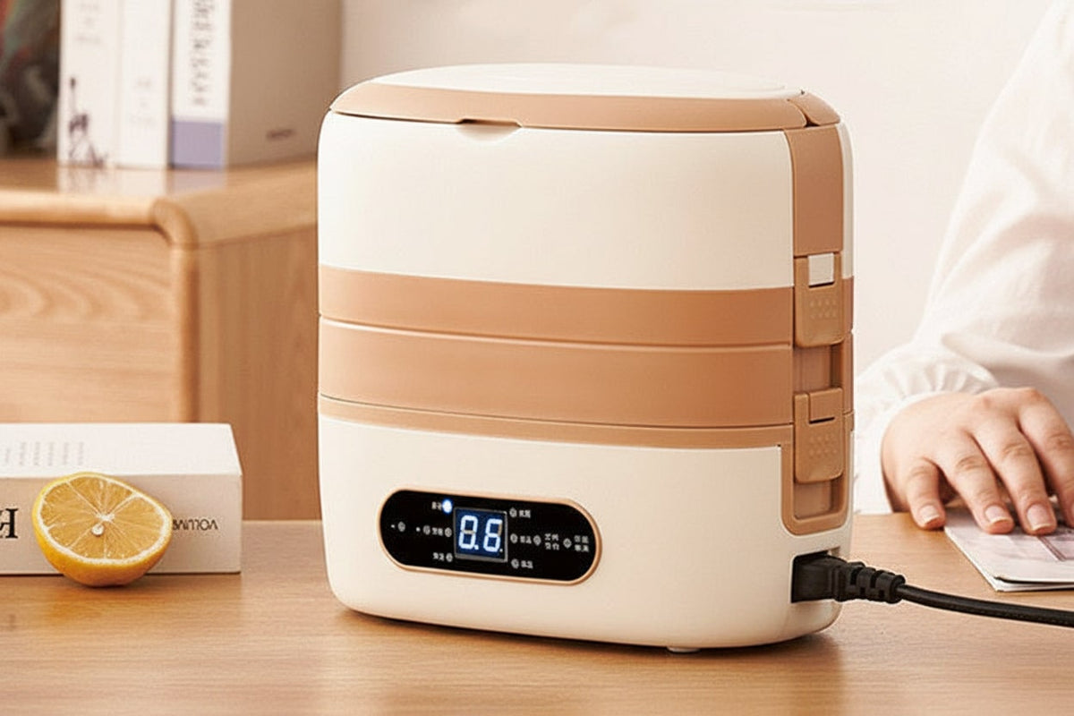 Electric Heated Stainless Steel Lunch Box with Bento Compartments and Locking Latches