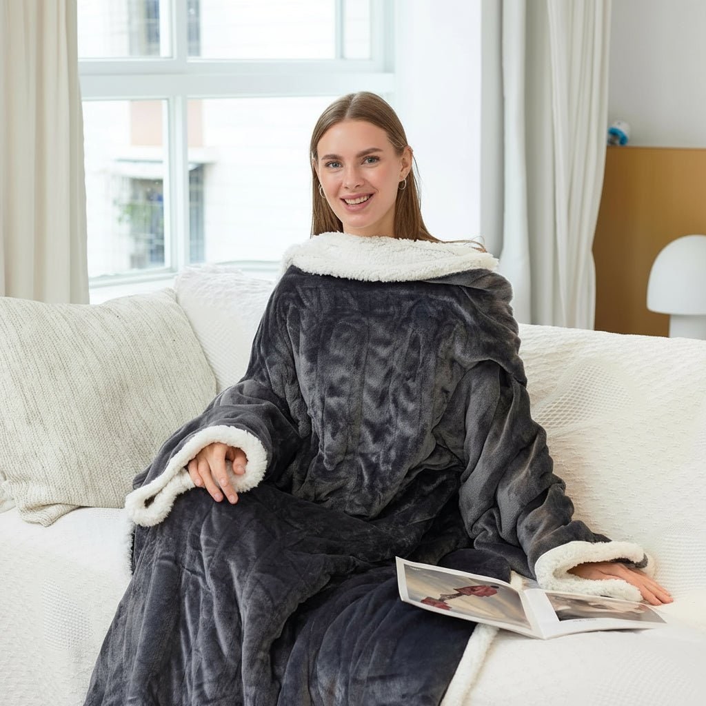 Electric Heated Wearable Blanket with Sleeves and Foot Pocket Sherpa Fleece Throw