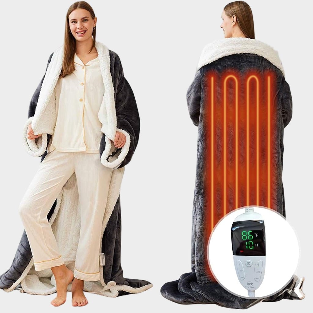 Electric Heated Wearable Blanket with Sleeves and Foot Pocket Sherpa Fleece Throw