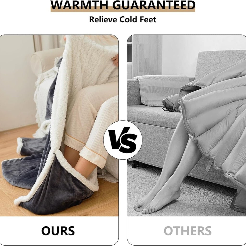 Electric Heated Wearable Blanket with Sleeves and Foot Pocket Sherpa Fleece Throw