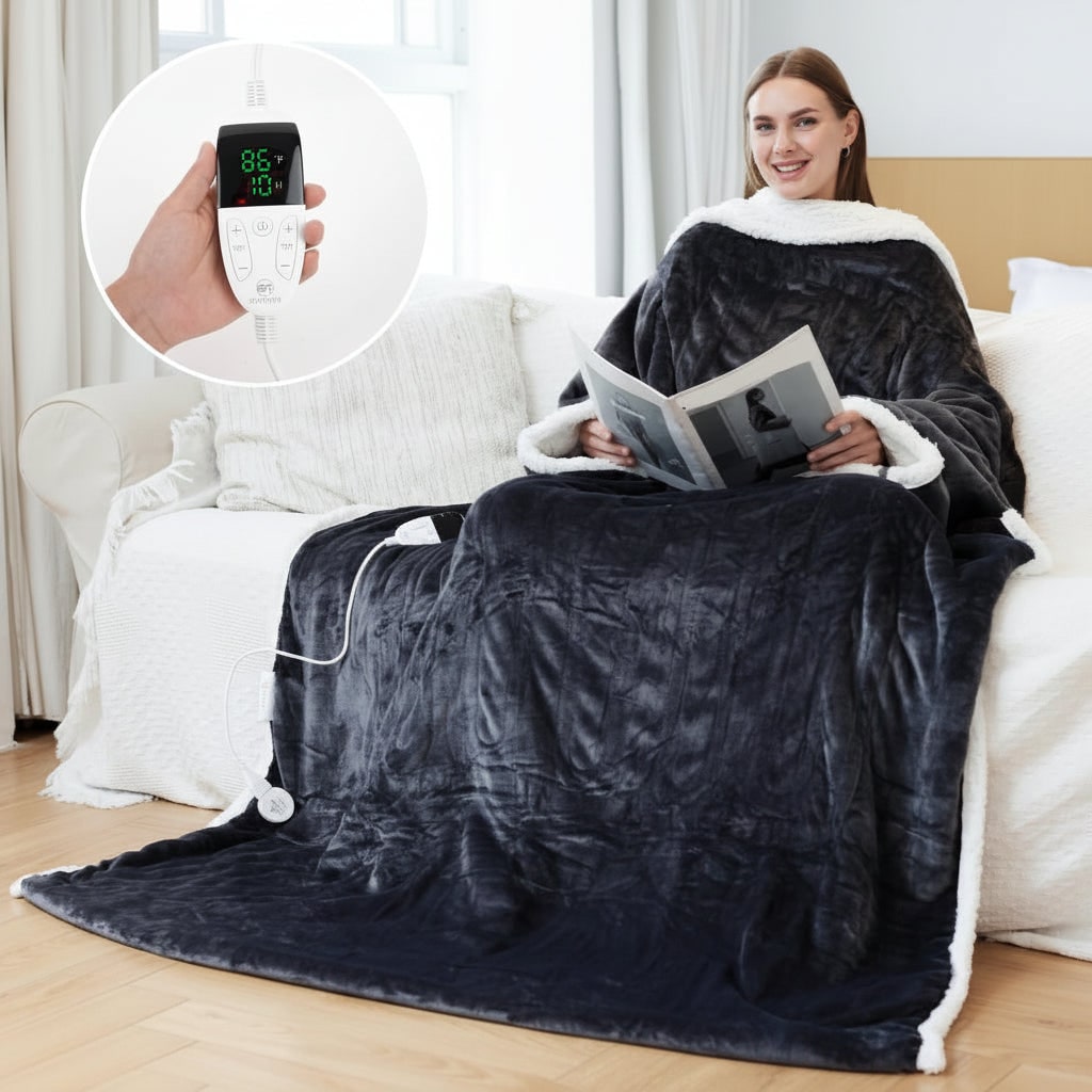 Electric Heated Wearable Blanket with Sleeves and Foot Pocket Sherpa Fleece Throw