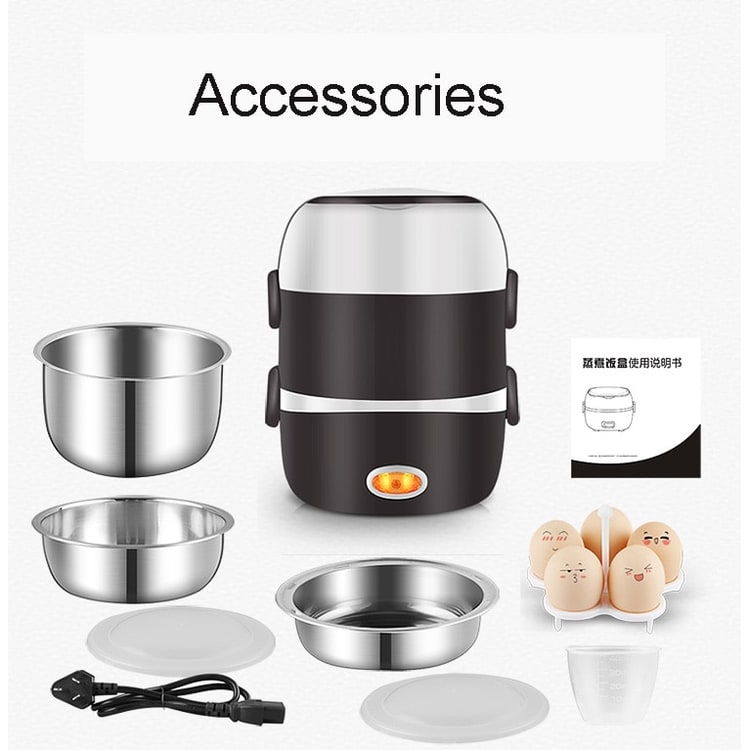 Electric Heating Lunch Box with Stainless Steel Bowls and Bento Food Steamer Heated