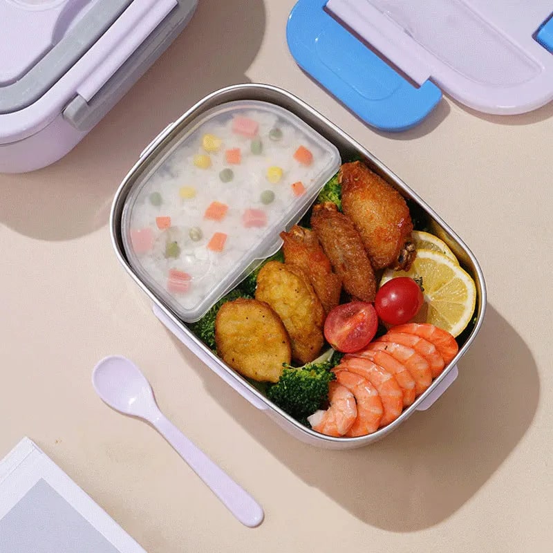 Electric Lunch Box with Stainless Steel Tray Heated Portable Food Warmer and Insulated Carrying Bag