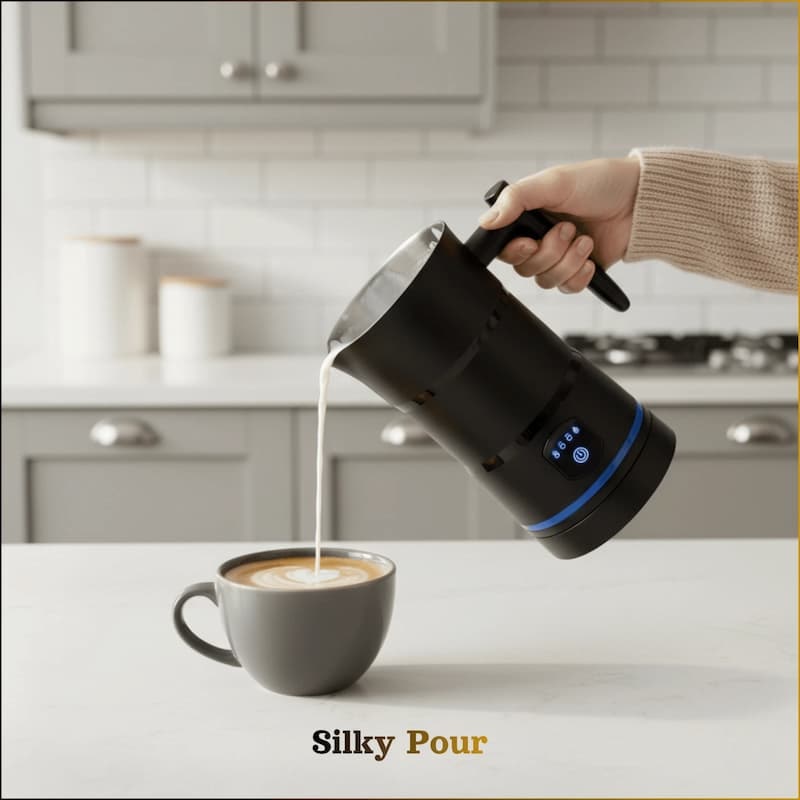 Electric Milk Frother and Steamer with Automatic Heating and Frothing for Creamy Foam