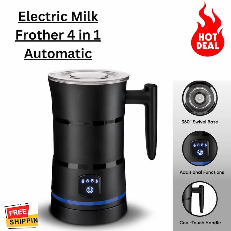 Electric Milk Frother and Steamer with Automatic Heating and Frothing for Creamy Foam