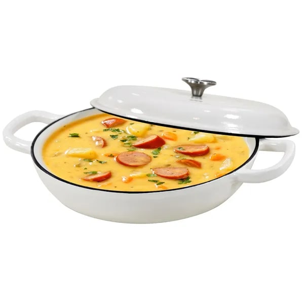 Enameled Cast Iron Cookware Braiser with Lid Shallow Round Dutch Oven Pot with Loop Handles