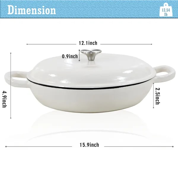 Enameled Cast Iron Cookware Braiser with Lid Shallow Round Dutch Oven Pot with Loop Handles