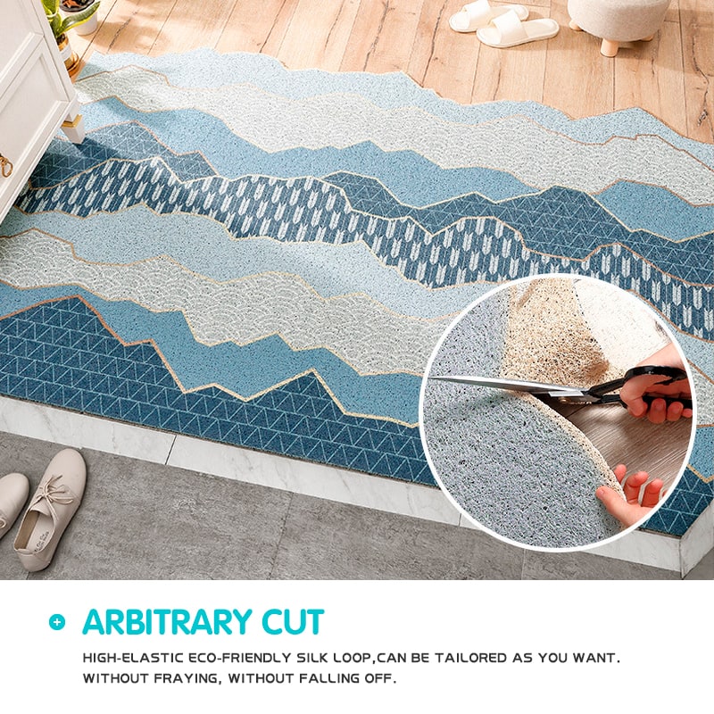Entryway Outdoor Doormat with Low Profile Textured PVC Coil and Scalloped Edges for Welcome