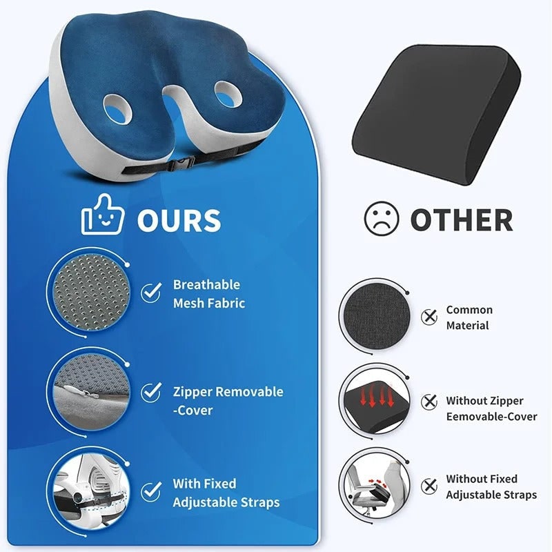 Ergonomic Seat Cushion for Desk Chair with Pressure Relief and Adjustable Strap