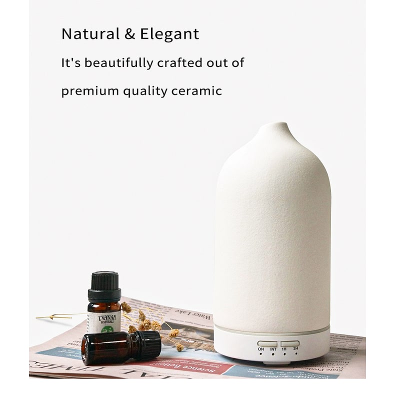 Essential Oil Diffuser with Aroma Humidifier Ceramic Ultrasonic Mist 100ml Capacity and Timer