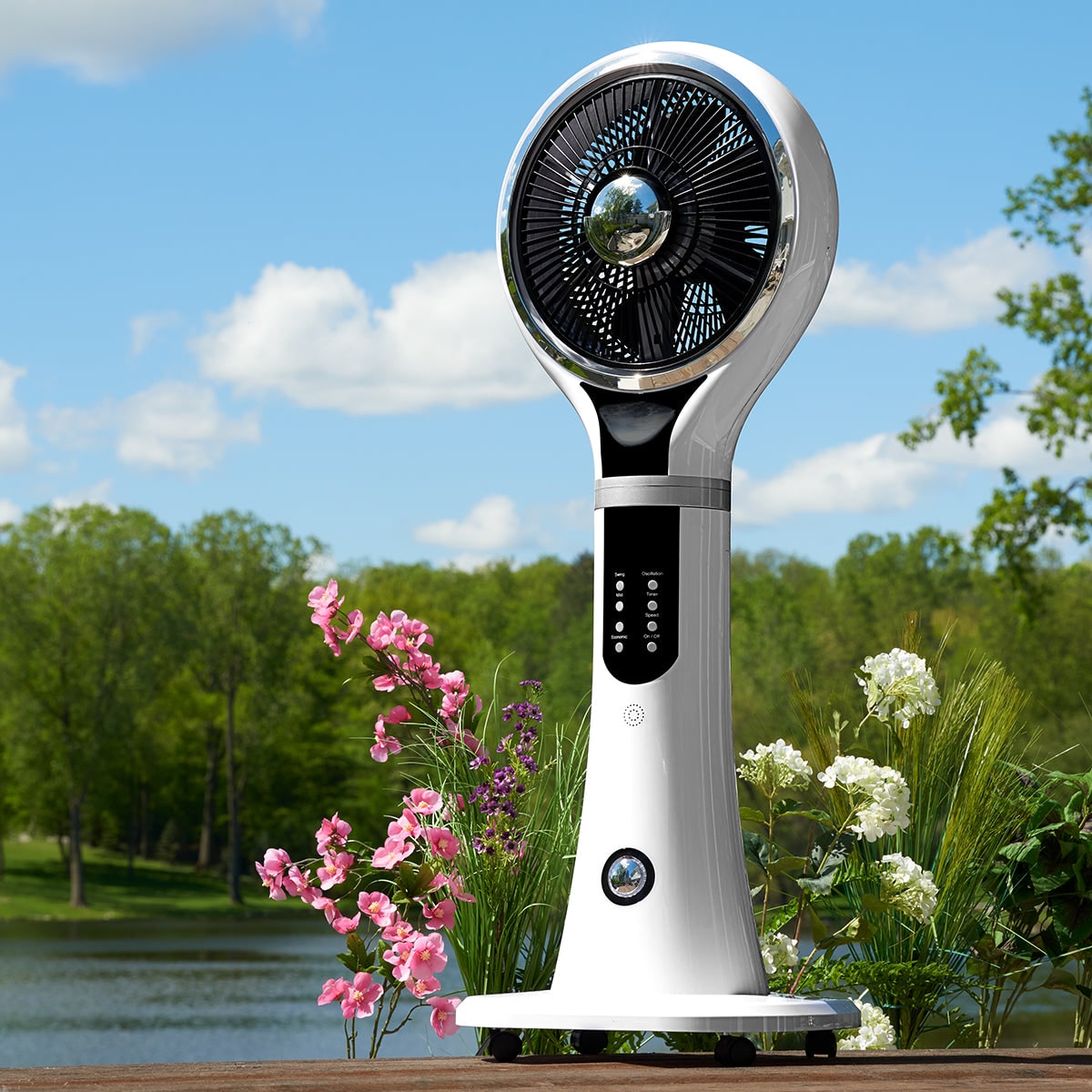 Evaporative Cooler Portable Misting Fan Pedestal Oscillating White LED Display