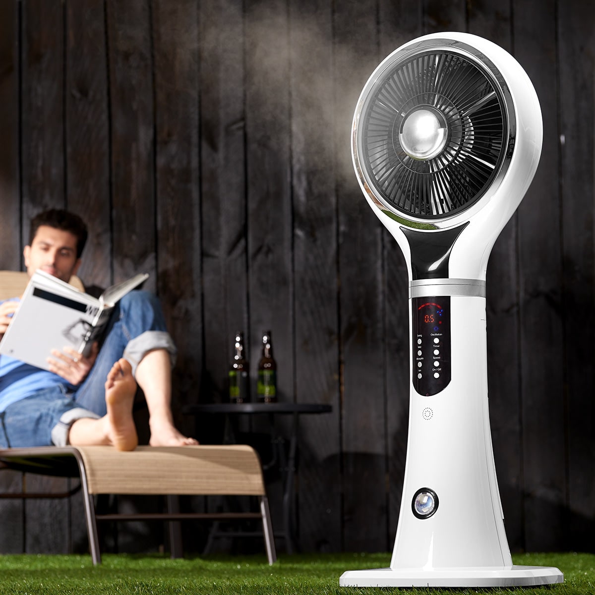 Evaporative Cooler Portable Misting Fan Pedestal Oscillating White LED Display