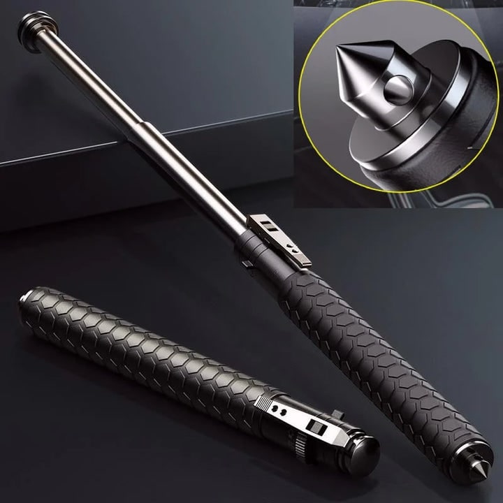 Expandable Baton Self Defense with Automatic Spring Extension and Glass Breaker Tip Telescopic