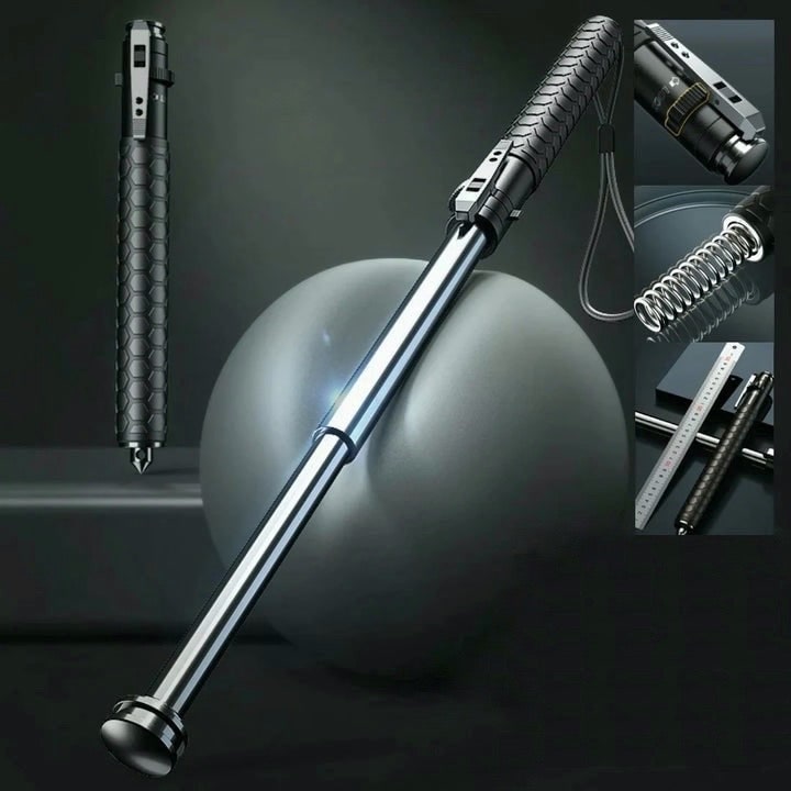 Expandable Baton Self Defense with Automatic Spring Extension and Glass Breaker Tip Telescopic