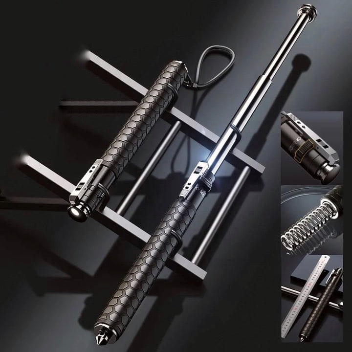 Expandable Baton Self Defense with Automatic Spring Extension and Glass Breaker Tip Telescopic