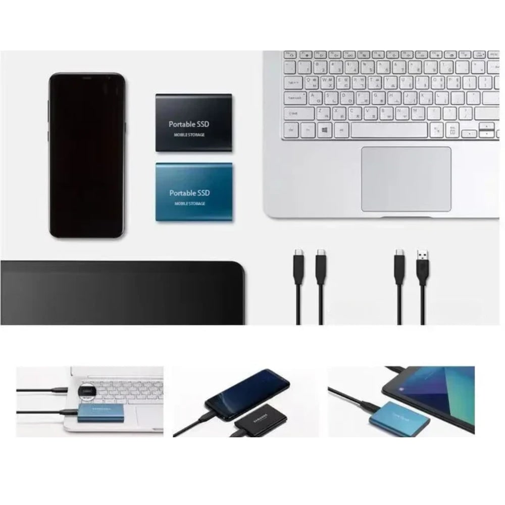 External Ssd Portable Solid State Drive with Usb-C Connection Cable Hard