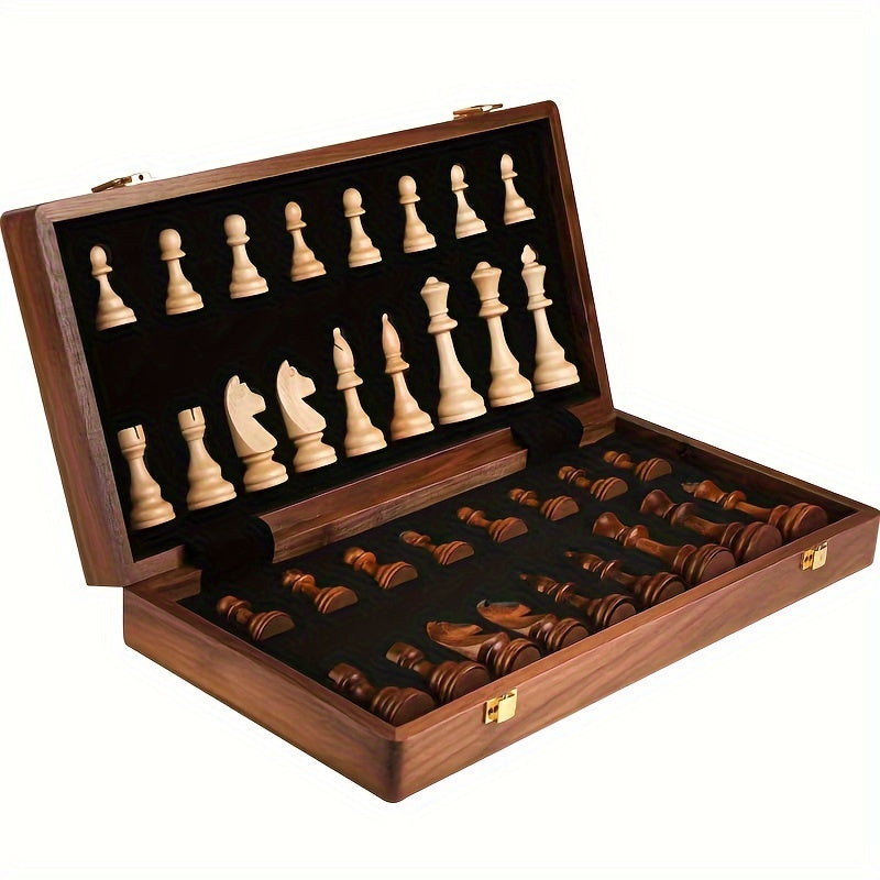 Chess Set in Wooden Style Classic Strategy Board with Detailed Pieces