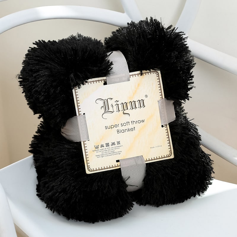 Faux Fur Throw Blanket with Soft Plush Long Pile Shaggy Texture for Cozy Bedding